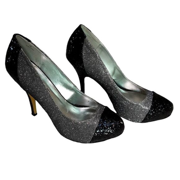 Moda Spana Heels Vero Cuoio Sparkly 4.5" Heel Black Silver S 8 - Picture 1 of 13